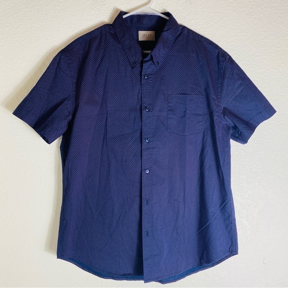 Jachc Men's Purple Cotton Short Sleeve Button Down Shirt Size:L
